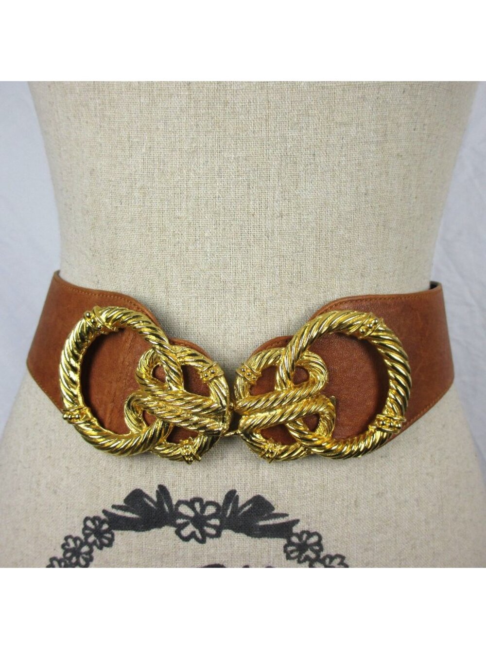 Vintage Raina Gold Buckle Adjustable Belt Brown Designer Twisted Rope Buckle